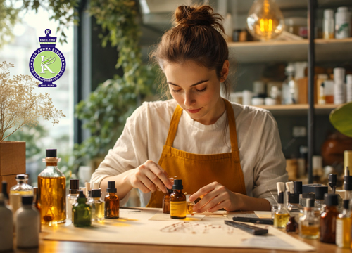 Close-up of essential oil bottles on a wooden surface showing how to know if an essential oil is pure